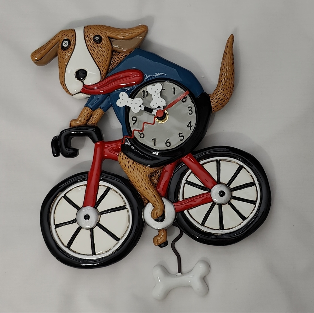 Allen Designs Bicycle Dog Pendulum Wall Clock - NWT